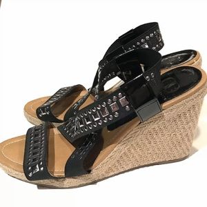 Kelsi Dagger Black Delana Wedge Espadrille Sandals